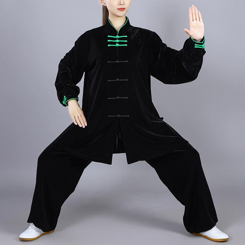 Mythstone 2Pcs Fall Winter Tai Chi Qigong Practice Unisex Frog-Button Meditation Velour Clothing Set