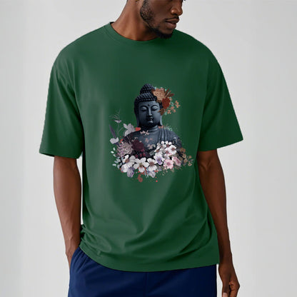 Mythstones  Colorful Flowers Surrounding Buddha Pattern Tee T-shirt