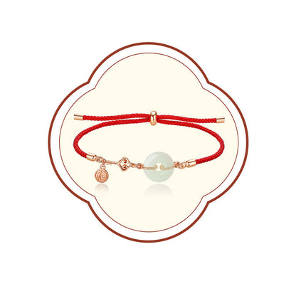 Mythstone Natural Hetian Jade Peace Buckle 925 Sterling Silver Red String Fu Character Protection Luck Bracelet