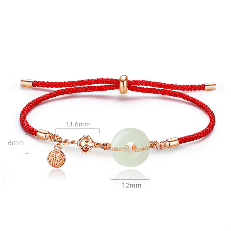 Mythstone Natural Hetian Jade Peace Buckle 925 Sterling Silver Red String Fu Character Protection Luck Bracelet