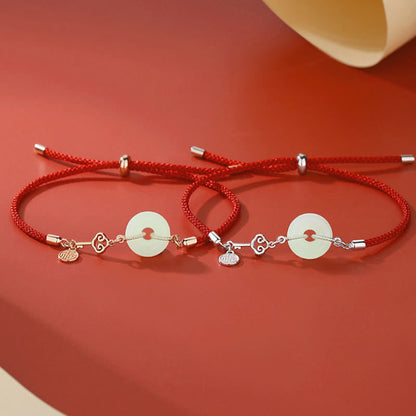 Mythstone Natural Hetian Jade Peace Buckle 925 Sterling Silver Red String Fu Character Protection Luck Bracelet