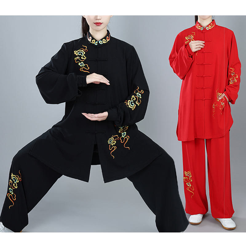 Mythstone 2Pcs Fall Colorful Auspicious Clouds Tai Chi Meditation Qigong Zen Practice Unisex Cotton Clothing Set