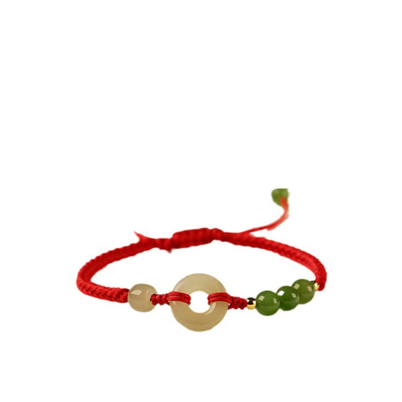 Mythstone Natural Hetian Jade Peace Buckle Red String Protection Luck Bracelet