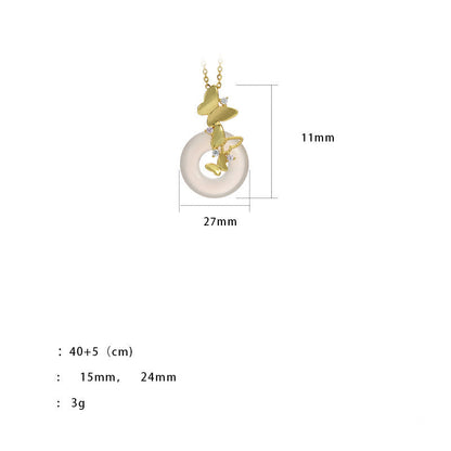 Colgante de plata de ley 925 con forma de mariposa y calcedonia, con hebilla de la paz y bendición de la suerte