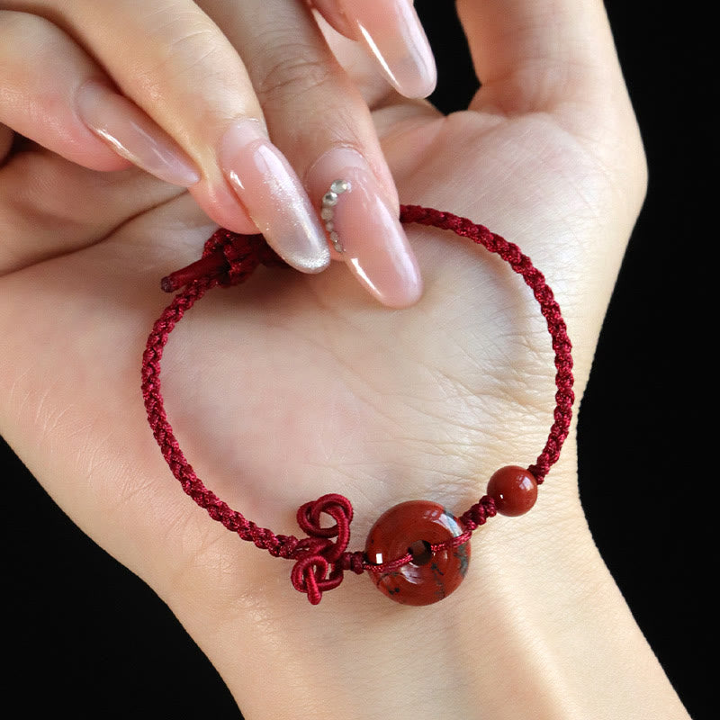 Mythstone Red Jasper Rose Quartz Various Natural Rocks Peace Buckle Knot Positive Luck Bracelet