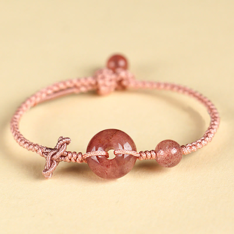 Mythstone Red Jasper Rose Quartz Various Natural Rocks Peace Buckle Knot Positive Luck Bracelet