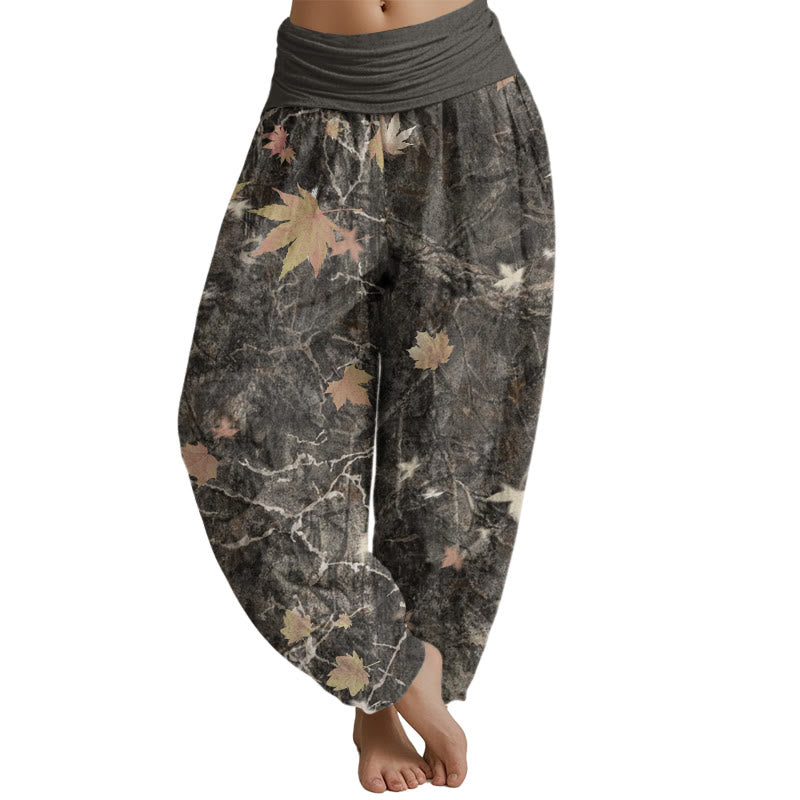 Mythstone Maple Leaf Pattern Women's Elastic Waist Harem Pants