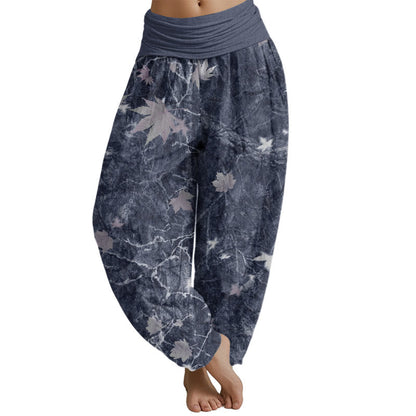 Mythstone Maple Leaf Pattern Women's Elastic Waist Harem Pants