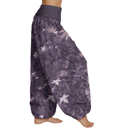 Mythstone Maple Leaf Pattern Women's Elastic Waist Harem Pants