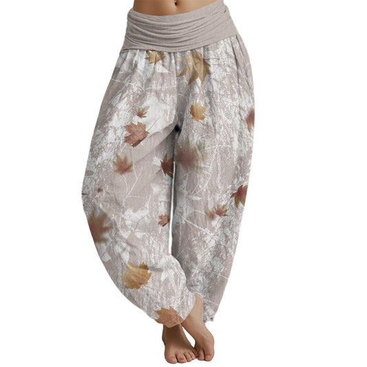 Mythstone Maple Leaves And Branches Pattern Women's Elastic Waist Harem Pants