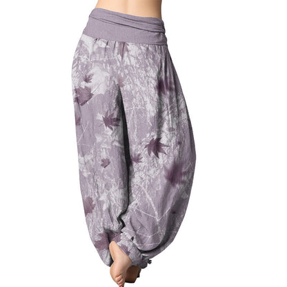 Mythstone Maple Leaves And Branches Pattern Women's Elastic Waist Harem Pants