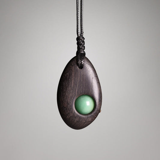 Mythstone Ebony Wood Green Aventurine Peace Calm Necklace Pendant