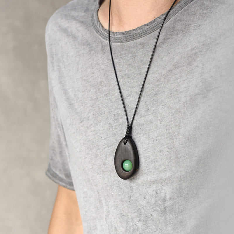 Mythstone Ebony Wood Green Aventurine Peace Calm Necklace Pendant