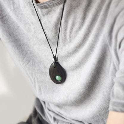 Mythstone Ebony Wood Green Aventurine Peace Calm Necklace Pendant