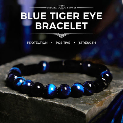 Mythstone Blue Tiger Eye Black Tourmaline Strength Bracelet