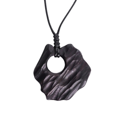 Mythstone Ebony Wood Hollow Irregular Shape Peace Balance Necklace Pendant