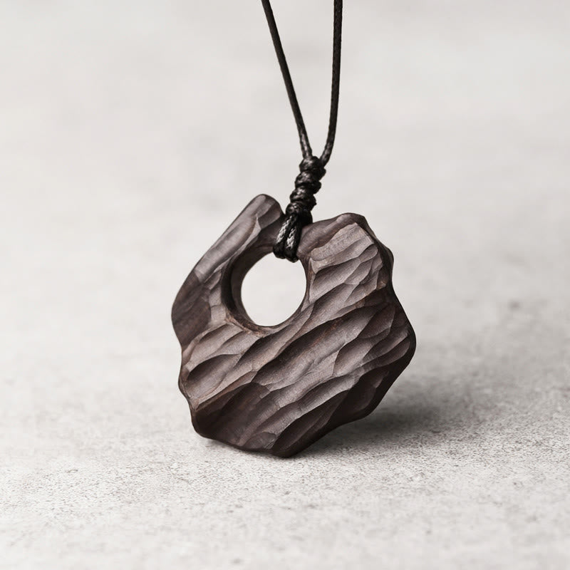 Mythstone Ebony Wood Hollow Irregular Shape Peace Balance Necklace Pendant