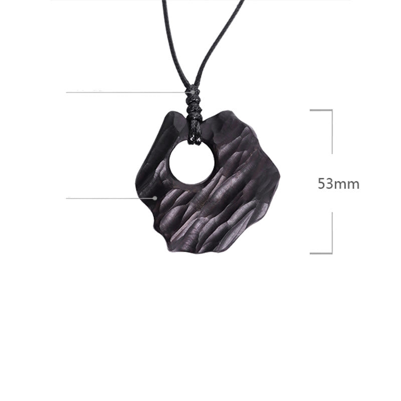 Mythstone Ebony Wood Hollow Irregular Shape Peace Balance Necklace Pendant