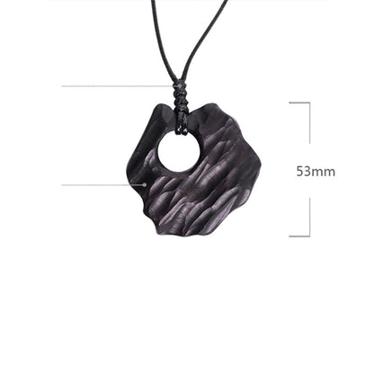 Mythstone Ebony Wood Hollow Irregular Shape Peace Balance Necklace Pendant