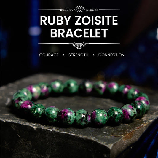 Pulsera de conexión de zoisita y rubí Mythstone 