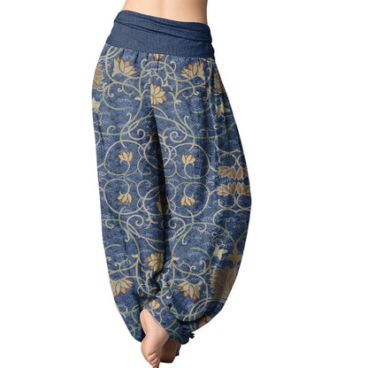 Pantalones harén con cintura elástica para mujer con estampado de loto de Mythstone 