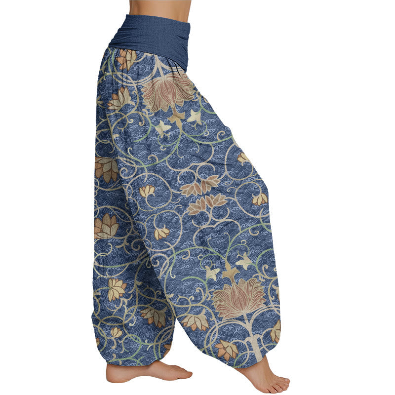 Pantalones harén con cintura elástica para mujer con estampado de loto de Mythstone 