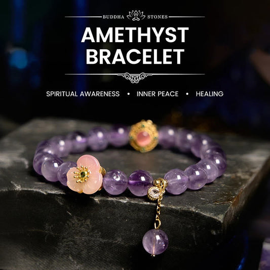 Mythstone Amethyst Peach Blossom Fortune Meditation Bracelet