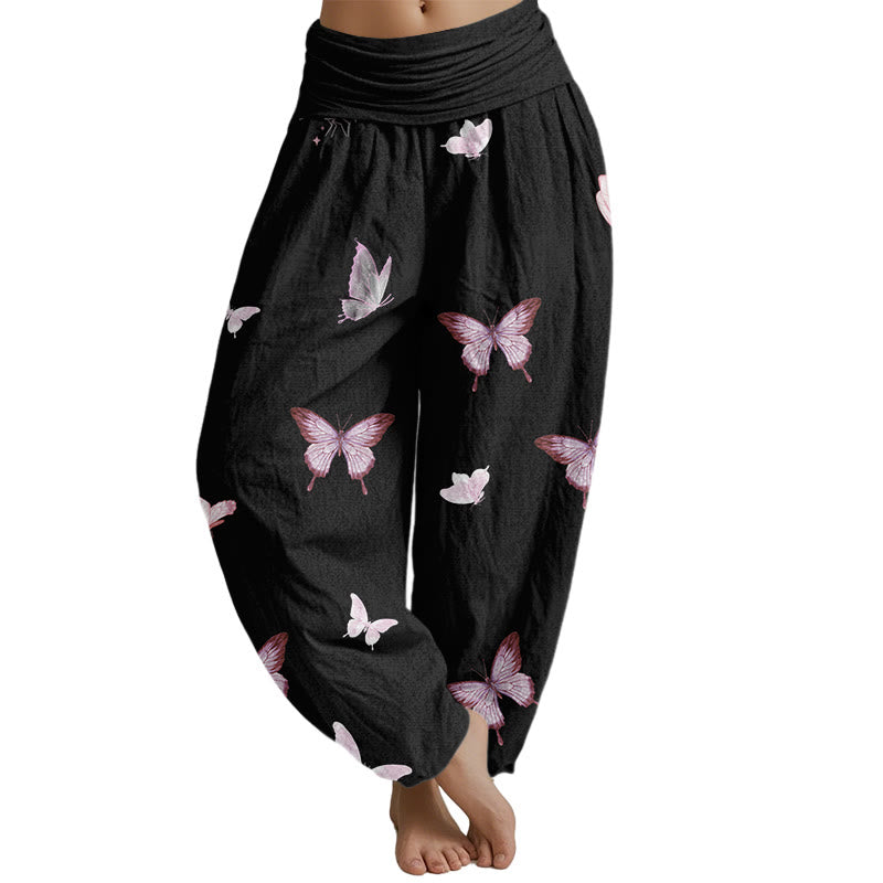 Mythstone Butterfly Pattern Women's Elastic Waist Harem Pants