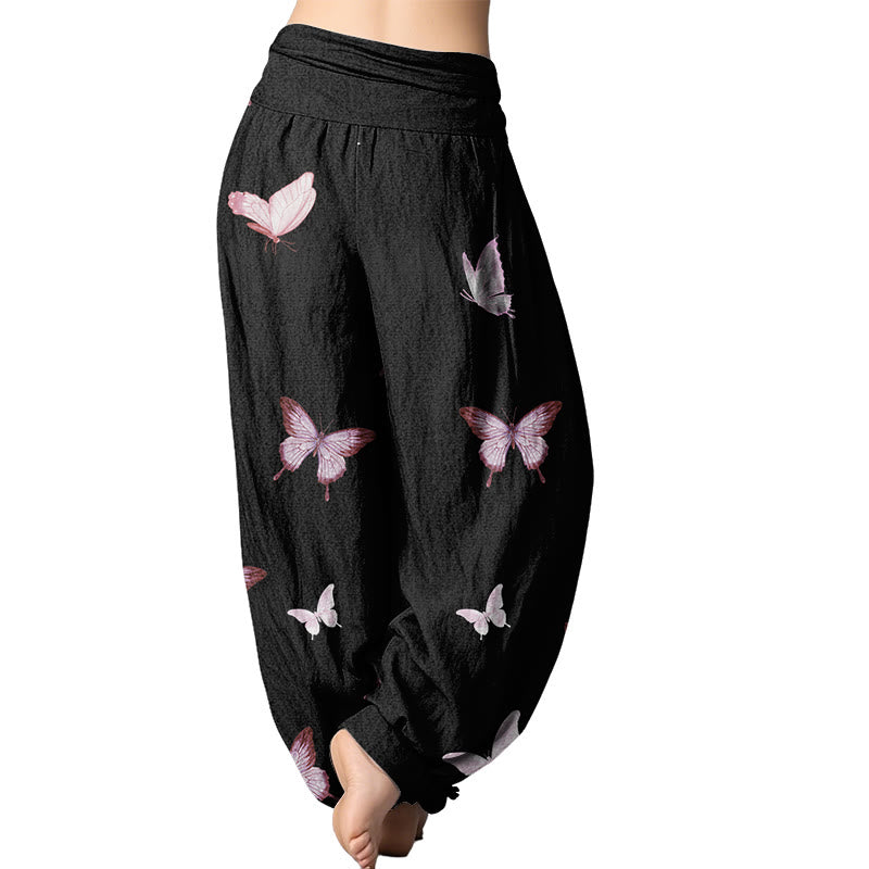 Mythstone Butterfly Pattern Women's Elastic Waist Harem Pants