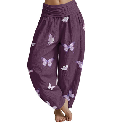 Mythstone Butterfly Pattern Women's Elastic Waist Harem Pants