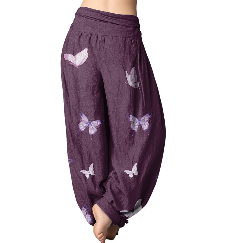 Mythstone Butterfly Pattern Women's Elastic Waist Harem Pants