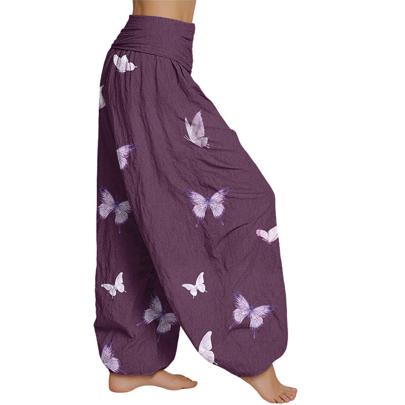 Mythstone Butterfly Pattern Women's Elastic Waist Harem Pants