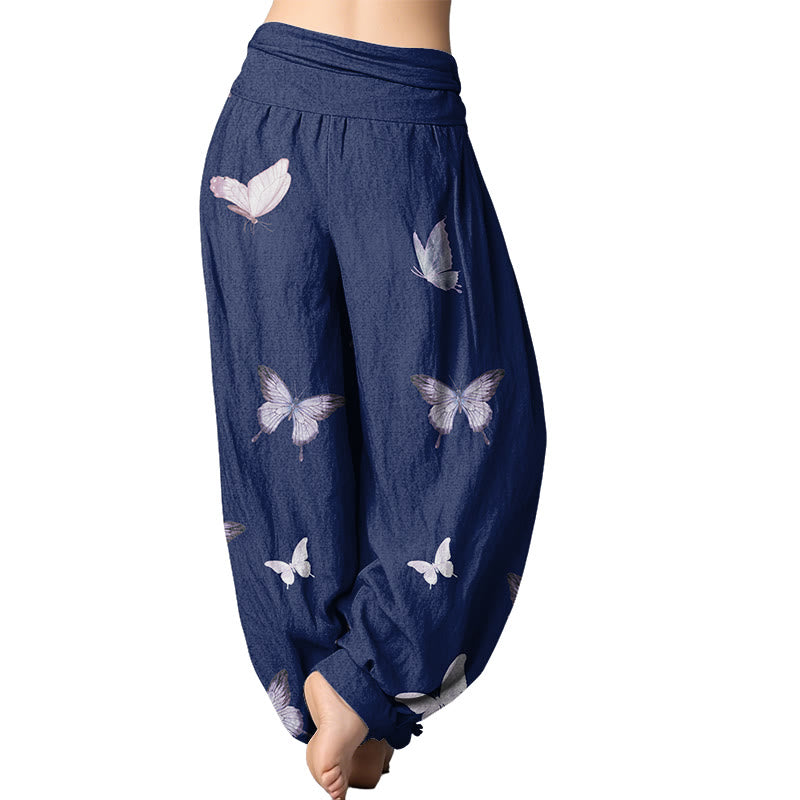 Mythstone Butterfly Pattern Women's Elastic Waist Harem Pants