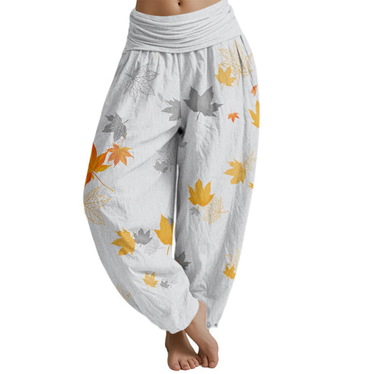 Mythstone Maple Leaf Pattern Women's Elastic Waist Harem Pants