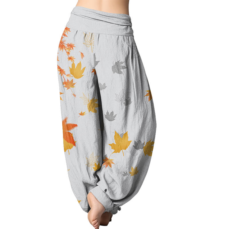 Mythstone Maple Leaf Pattern Women's Elastic Waist Harem Pants