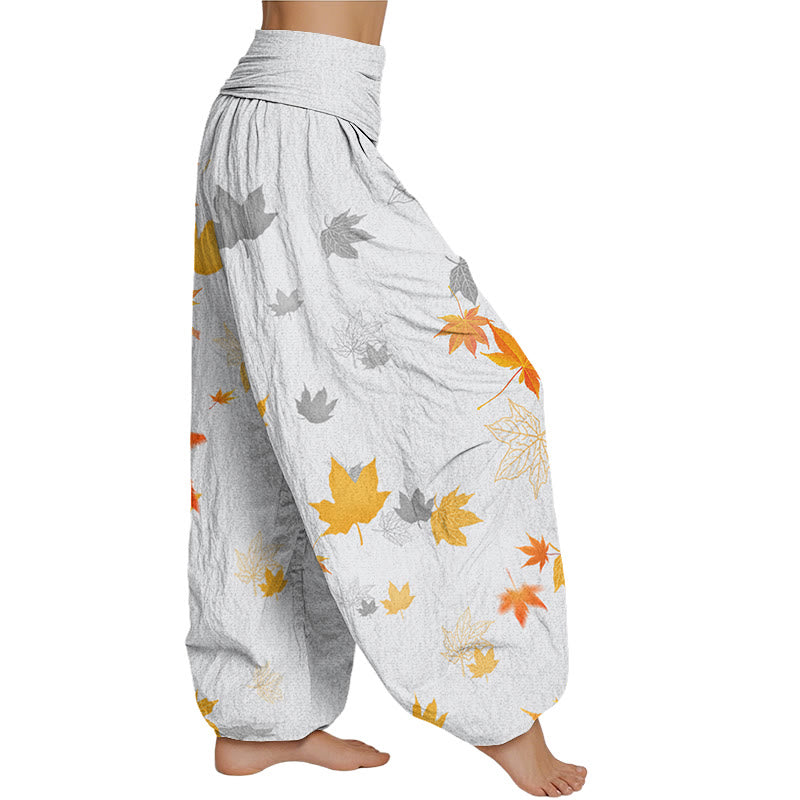 Mythstone Maple Leaf Pattern Women's Elastic Waist Harem Pants