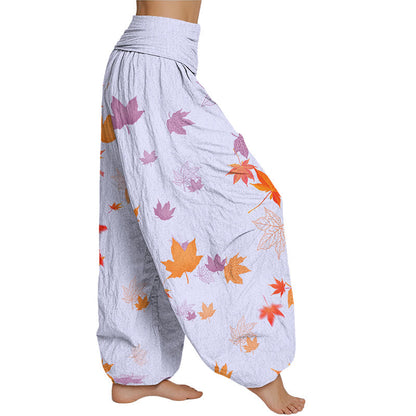 Mythstone Maple Leaf Pattern Women's Elastic Waist Harem Pants