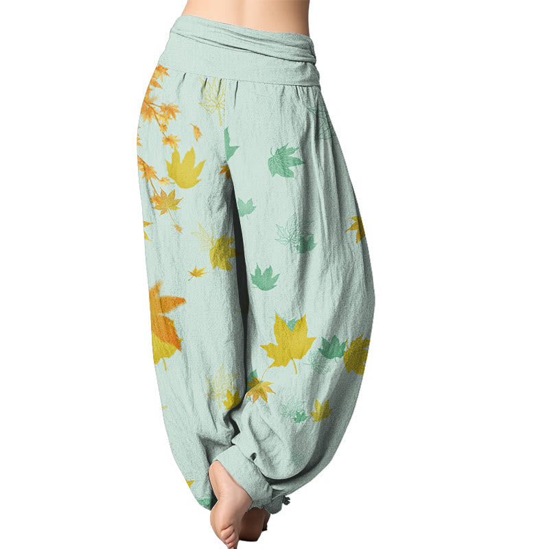 Mythstone Maple Leaf Pattern Women's Elastic Waist Harem Pants