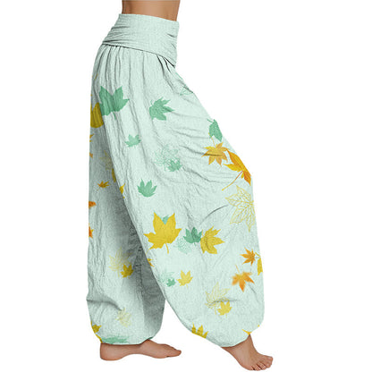 Mythstone Maple Leaf Pattern Women's Elastic Waist Harem Pants