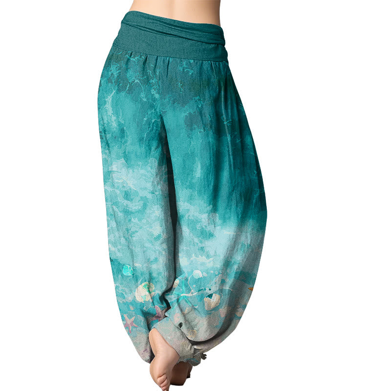 Mythstone Vast Ocean Pattern Women's Elastic Waist Harem Pants