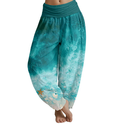 Mythstone Vast Ocean Pattern Women's Elastic Waist Harem Pants