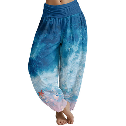 Mythstone Vast Ocean Pattern Women's Elastic Waist Harem Pants