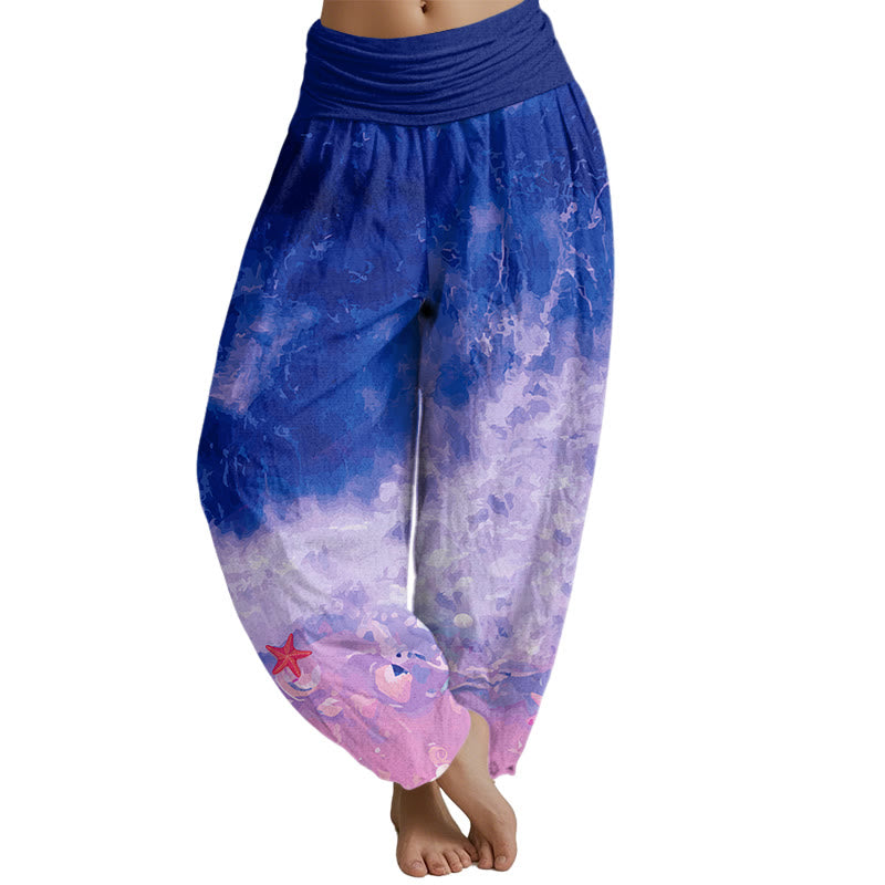 Mythstone Vast Ocean Pattern Women's Elastic Waist Harem Pants