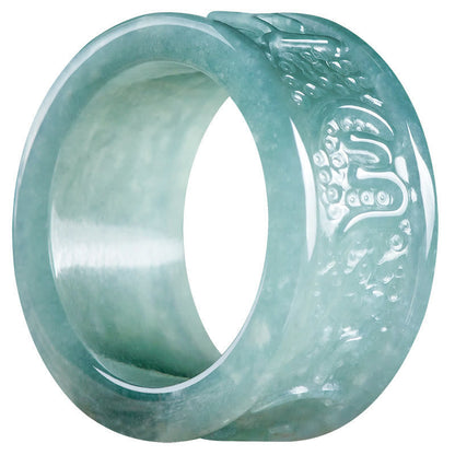 Mythstone Natural Jade Om Mani Padme Hum Carved Prosperity Ring