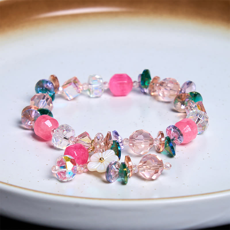 Mythstone Pink Crystal Green Crystal White Crystal Flower Warmth Bracelet