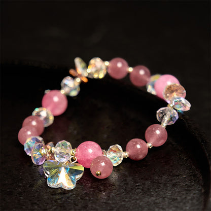 Mythstone Strawberry Quartz White Crystal Pink Crystal Butterfly Love Bracelet