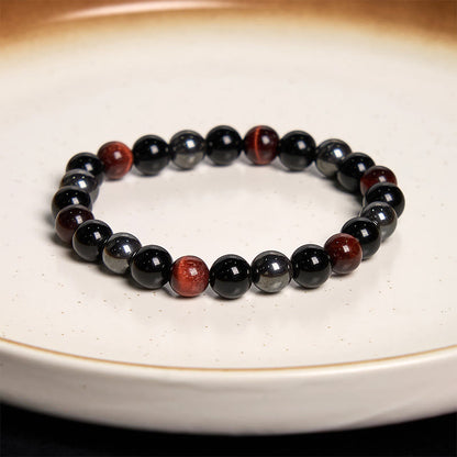 Mythstone Natural Tiger's Eye Obsidian Hematite Positive Powerful Bracelet