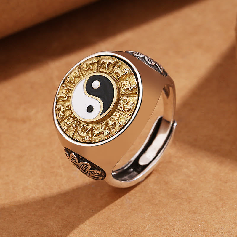 Mythstone Yin Yang Chinese Zodiac Copper Wealth Adjustable Ring