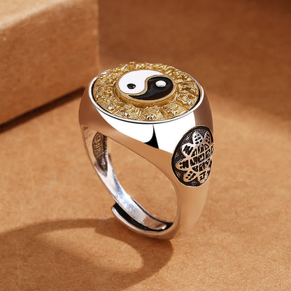 Mythstone Yin Yang Chinese Zodiac Copper Wealth Adjustable Ring