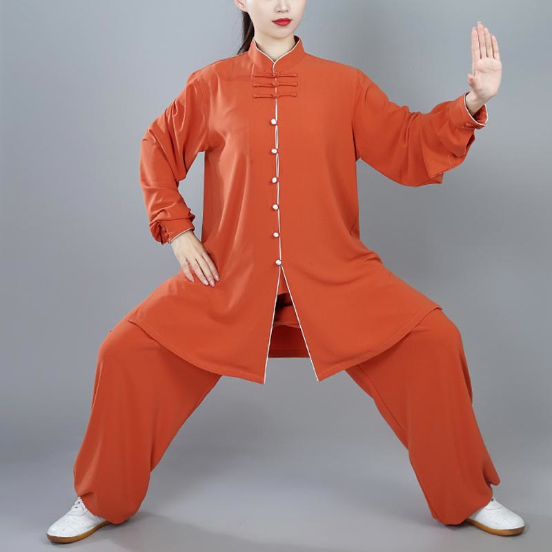 Mythstone 2Pcs Fall Solid Color Frog-Button Tai Chi Meditation Qigong Zen Practice Unisex Cotton Clothing Set